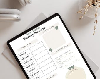 Newborn Weekly Planner Printable | Baby Tracker | New Mom Organizer | Feeding, Diaper, Sleep Log | Minimalist Boho PDF English