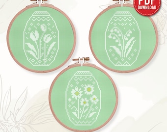 Set di 3 modelli PDF per punto croce di uova di Pasqua – Pacchetto uova di primavera