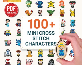100+ Mini Characters Cross Stitch pattern, Tiny 1.5 Inch embroidery, Mini Cartoon design, Beginner Friendly, instant PDF
