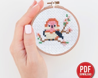 Spring Bird cross stitch pattern PDF – Instant download – Tiny, beginner, digital PDF