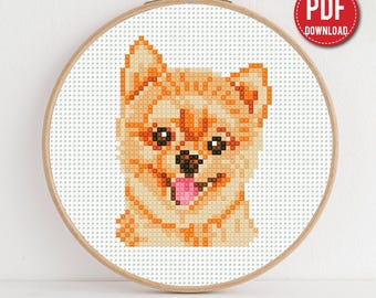 Mini Pomeranian spitz dog Cross stitch patterns, animal, Abstract, pet, beginner counted, modern, gift DIY, embroidery, instant Digital PDF