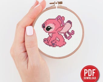 Patrón de punto de cruz Mini Angel en PDF, Lilo y Stitch, Ángel pequeño, principiante, bordado de ángel, gráfico moderno, regalo DIY, PDF instantáneo