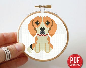 Mini Beagle breed Cross stitch pattern, tiny dog, contemporary pet, animal, beginner counted, modern chart, DIY, embroidery, instant PDF