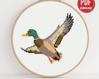 Mallard Duck cross stitch pattern, Small Embroidery, instant PDF