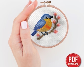 Schema punto croce Tiny Bird PDF – Mini Bird ricamo PDF - Download immediato – Piccolo, contato per principianti, ricamo, PDF digitale
