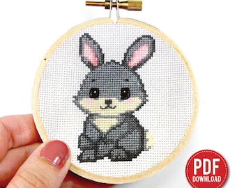 Tiny rabbit cross stitch pattern, mini rabbit embroidery, Instant download, Small, beginner counted, diy gift, hare cub, digital PDF