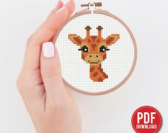 Schema punto croce "Baby Giraffe" in PDF, Natura contemporanea, Piccola Giraffa, schema contato per principianti, schema moderno, fai da te, ricamo, PDF istantaneo