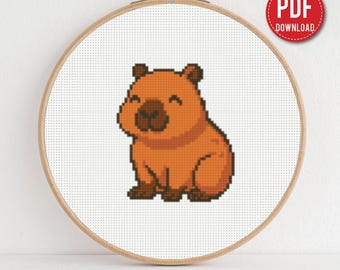 Mini cute Capybara Cross stitch pattern, contemporary animal, beginner counted, modern chart, gift DIY, embroidery, instant PDF, digital PDF