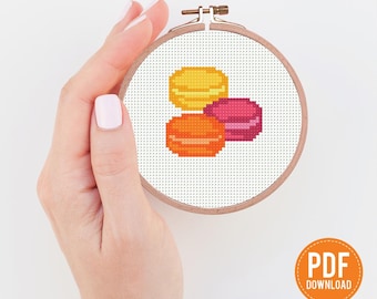 Tiny Macaron Cross Stitch Pattern PDF, Dessert Embroidery, small Kawaii Food pattern, Instant Download