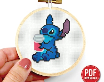 Mini Stitch cross stitch pattern PDF, Lilo and Stitch, Cartoon, Small, beginner, Stitch Embroidery, modern chart, gift DIY, instant PDF