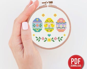 Schema punto croce per graziose uova di Pasqua in formato PDF – Ricamo di uova primaverili, Mini Hoop, piccolo schema pasquale, Telaio da 3 pollici, principiante, moderno, regalo fai da te