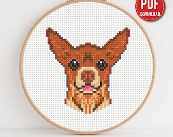 Mini Chihuahua cane schemi punto croce, animale, astratto, animale domestico, principiante contato, moderno, regalo fai da te, ricamo, PDF digitale istantaneo