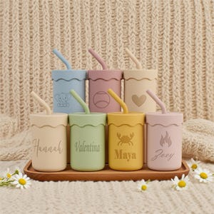 Silicone Cup Personalized, Custom Silicone Cup with Straw, Engraved Sippy Cup, Toddler Training Cup, Silicone Sippy Cup, Baby Tumbler Gifts