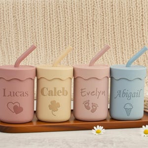 Toddler Silicone Cup1st birthday,Custom Non-Spill Baby Training Cup with Straw,Engraved Sippy Cup,Silicone Baby Cup with Name,Baby Christmas