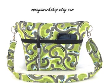 Woman's Cross Body Purse, Handmade Cross Body Purse, Green Cross Body Bag