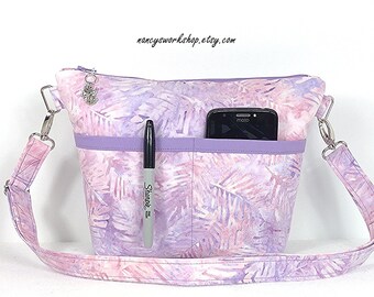 Woman's Cross Body Purse, Handmade Cross Body Purse, Fabric Cross Body Purse, Purple Cross Body Bag