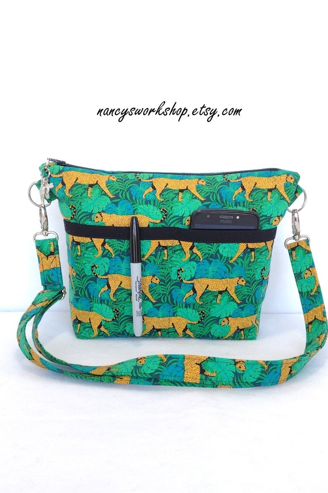 Woman's Cross Body Purse, Medium Size Cross Body Purse, Fabric Cross