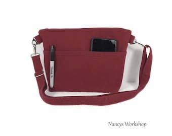 Handmade Cotton Crossbody Bag: Wine Red Fabric Purse with Adjustable Strap