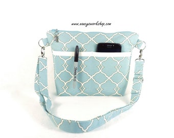 Woman's Cross Body Purse, Fabric Cross Body Purse, Blue Cross Body Purse, Washable Cross Body Bag