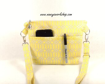 Woman's Cross Body Purse, Yellow Cross Body Purse, Fabric Cross Body Purse, Washable Cross Body Bag