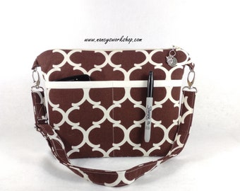 Woman's Cross Body Purse, Fabric Cross Body Purse, Washable Cross Body Purse, Brown Cross Body Bag