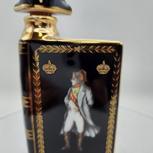 Vintage Camus Napoleon Cognac Decanter: Black Limoges Porcelain, Gold Accents