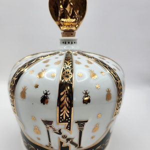 VINTAGE Sempé Napoleon Crown Decanter | Green & Gold Limoges Porcelain Bottle with Golden Eagle Stopper | French Collectible