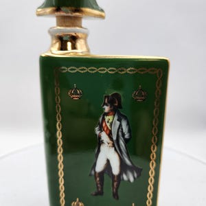 CAMUS NAPOLEON COGNAC Mini Book Decanter  – 12 cm Green Limoges Porcelain – Gold Accents – Vintage Collectible Bottle