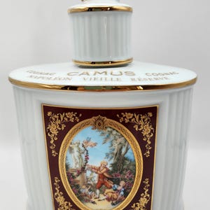 CAMUS NAPOLEON COGNAC Vieille Réserve Cognac Porcelain Decanter | Rococo Lovers Scene | Gold Trim & Double-Ring Stopper | Collectible