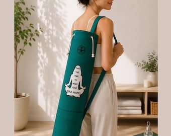 Bolsa de algodón bordada para esterilla de pilates y meditación / Bolso de fitness hecho a mano