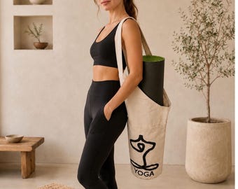 100%  Cotton Yoga Mat Bag with Embroidered Design & Logo – Fits Most Mat Sizes