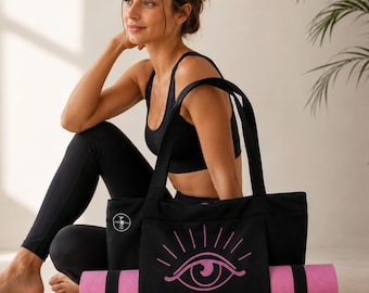 Cotton Carrier for Exercise Mats, Pilates Tote, Embroidered Gym Accessory, Gift for Fitness Lovers