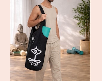 100% Cotton Yoga Mat Bag, Embroidered Logo Gym Tote, Unisex Fitness Carrier