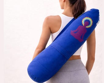 Embroidered Cotton Yoga Mat Bag | Boho Meditation Design, Eco Friendly Carrier