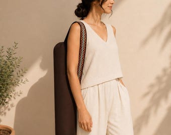Yoga Tragetasche aus Baumwolle, Boho Pilates Tragetasche, bestickte Fitness Tasche, minimalistisches Yogi Geschenk