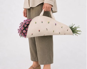 Embroidered Flower Gift Bag: Handmade Cotton Bouquet Wrap