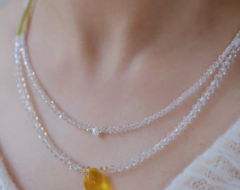 Lemon Beaded Necklace, Czech Glass Fruit Pendant Choker, Yellow Summer Jewelry, Gift for Her