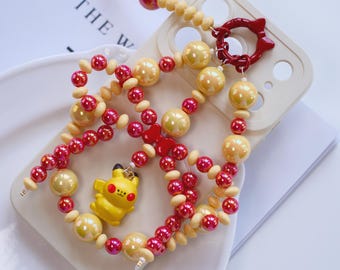 Correa para teléfono con dije de ratón eléctrico: pulsera vibrante estilo Y2K y cordón con corazón rojo