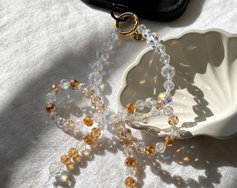 Colgante para teléfono con lazo de cristal, accesorio coqueto estilo años 2000, colgante para bolso con cuentas, llavero hecho a mano