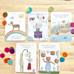 Affirmation cards set of 5 - Hand-drawn encouraging cards for children and adults - made with love