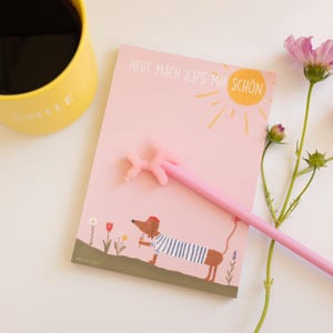 Bloc-notes A6 « Aujourd'hui, je me fais plaisir » – Motif teckel sur papier naturel – 50 feuilles – Idée cadeau pour les femmes et les amoureux des chiens