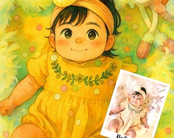 Custom Anime Baby Portrait: Whimsical Child Illustration, Nursery Art