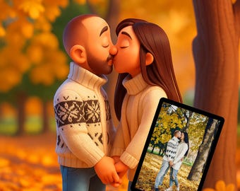 Spersonalizowany portret pary z kreskówki – spersonalizowany prezent na rocznicę (do pobrania w wersji cyfrowej)