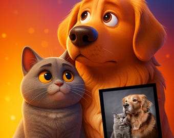 Custom Pet Portrait: Cartoon Style Dog or Cat Art - Poster, Framed, or Canvas
