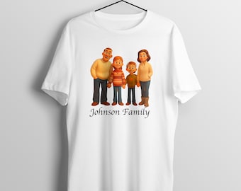 Custom Cartoon Family Portrait T-Shirt: Personalized Photo Gift