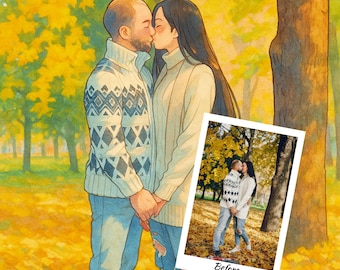 Custom Whimsical Anime Couple Portrait: Personalized Illustration Gift