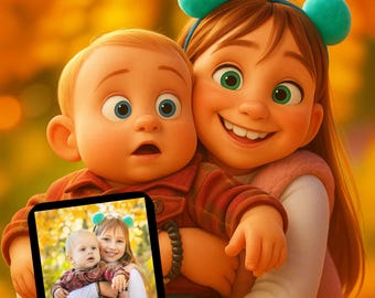 Spersonalizowany portret dziecka z kreskówki: dekoracja ścienna do pokoju dziecięcego (do pobrania w wersji cyfrowej)