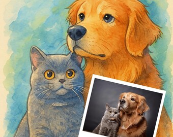 Niestandardowy portret zwierzaka z anime: Fantastyczna ilustracja cyfrowa (pobieranie cyfrowe)