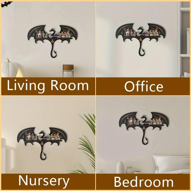 Dragon Rack Dragon Shaped Floating Wall Shelves Gothic Witchy Wooden Wall Mounted ...