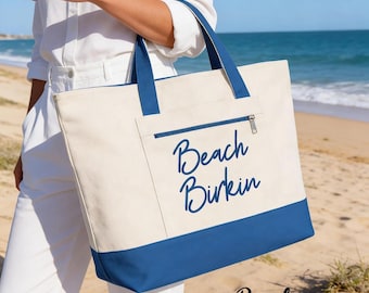 Bolso de playa premium – Bolso grande de lona 100% algodón con ribete negro – Elegante bolso veraniego costero para la playa, la piscina y las vacaciones.